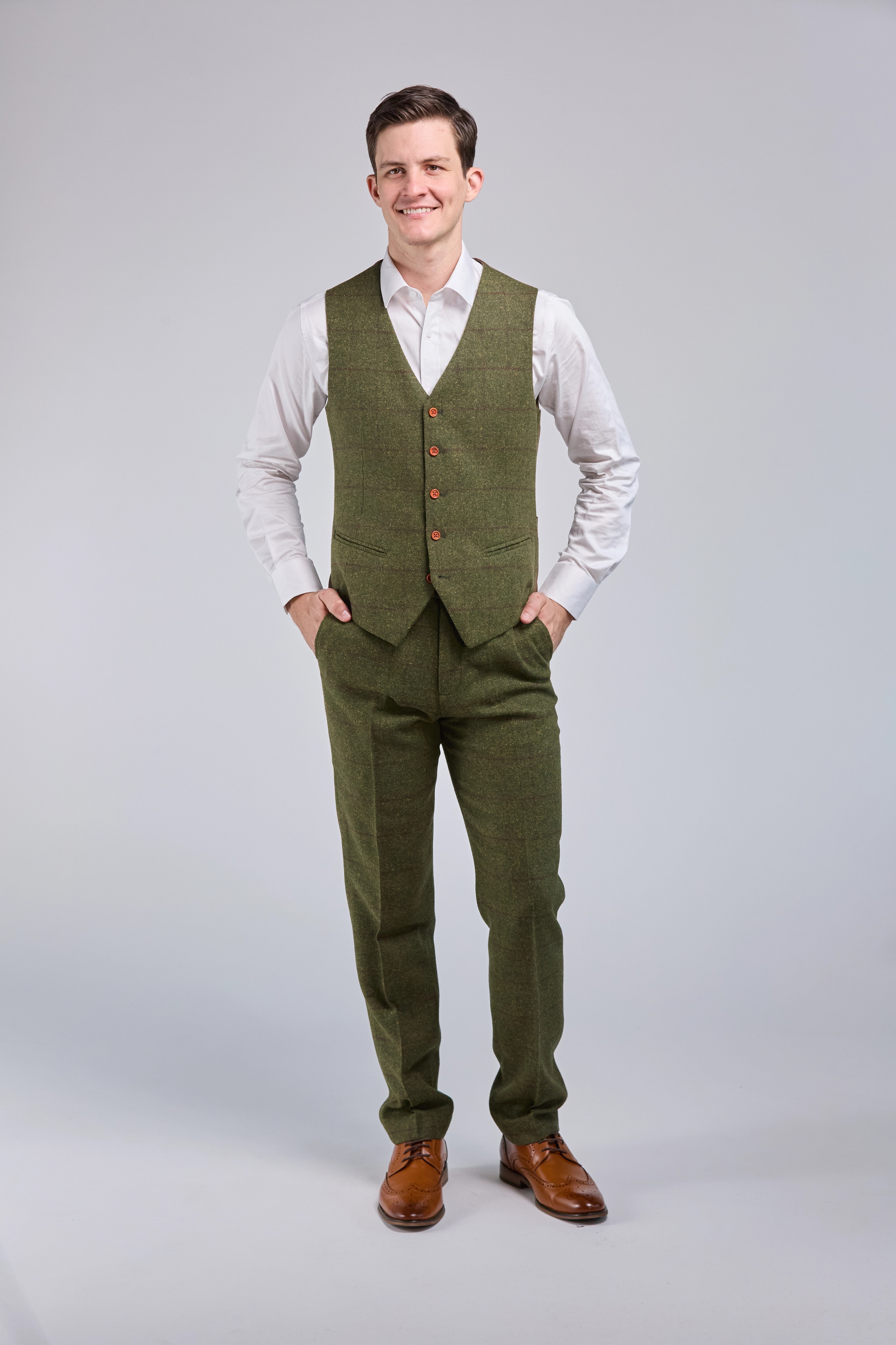 Mens Tweed Suit - 3 Piece Suit - Olive Green Check Suit Mens Tweed Suit - 3 Piece Suit - Olive Green Check Suit