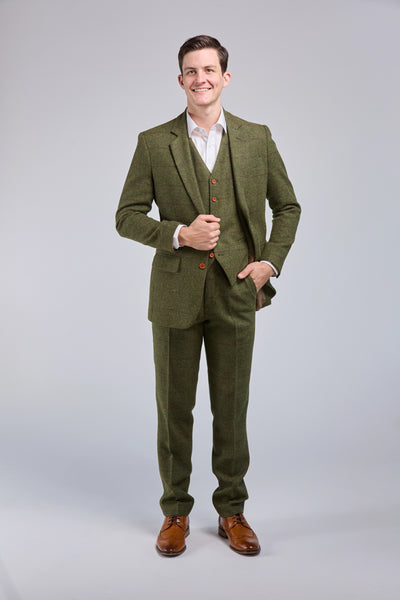 Mens Tweed Suit - 3 Piece Suit - Olive Green Check Suit Mens Tweed Suit - 3 Piece Suit - Olive Green Check Suit