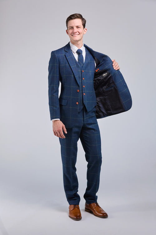 Retro Blue Check Tweed - Clearance Stock