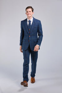 Thumbnail for Retro Blue Check Tweed 3 Piece Suit