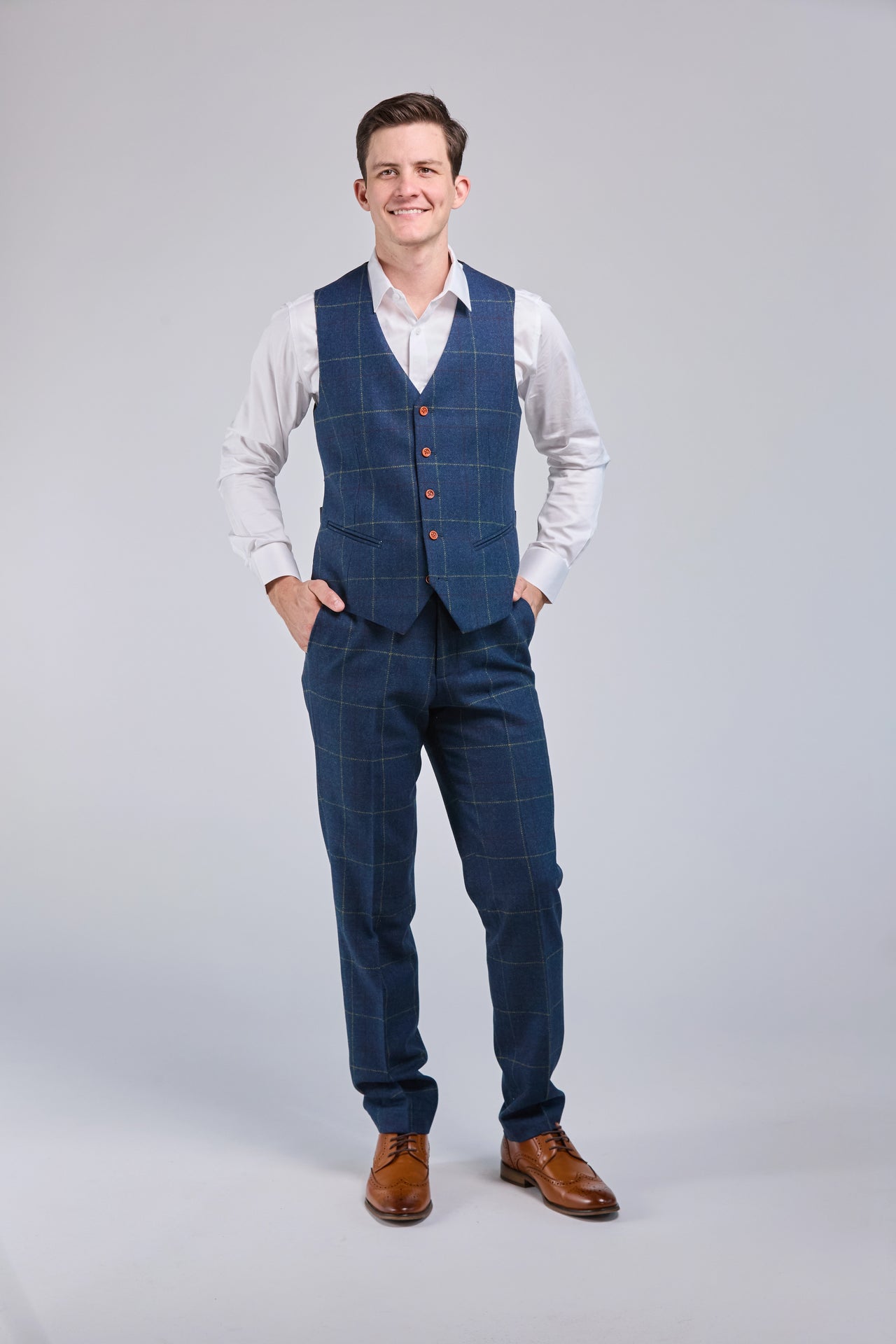 Retro Blue Check Tweed 3 Piece Suit