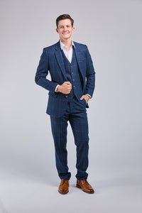 Thumbnail for Retro Blue Check Tweed 3 Piece Suit