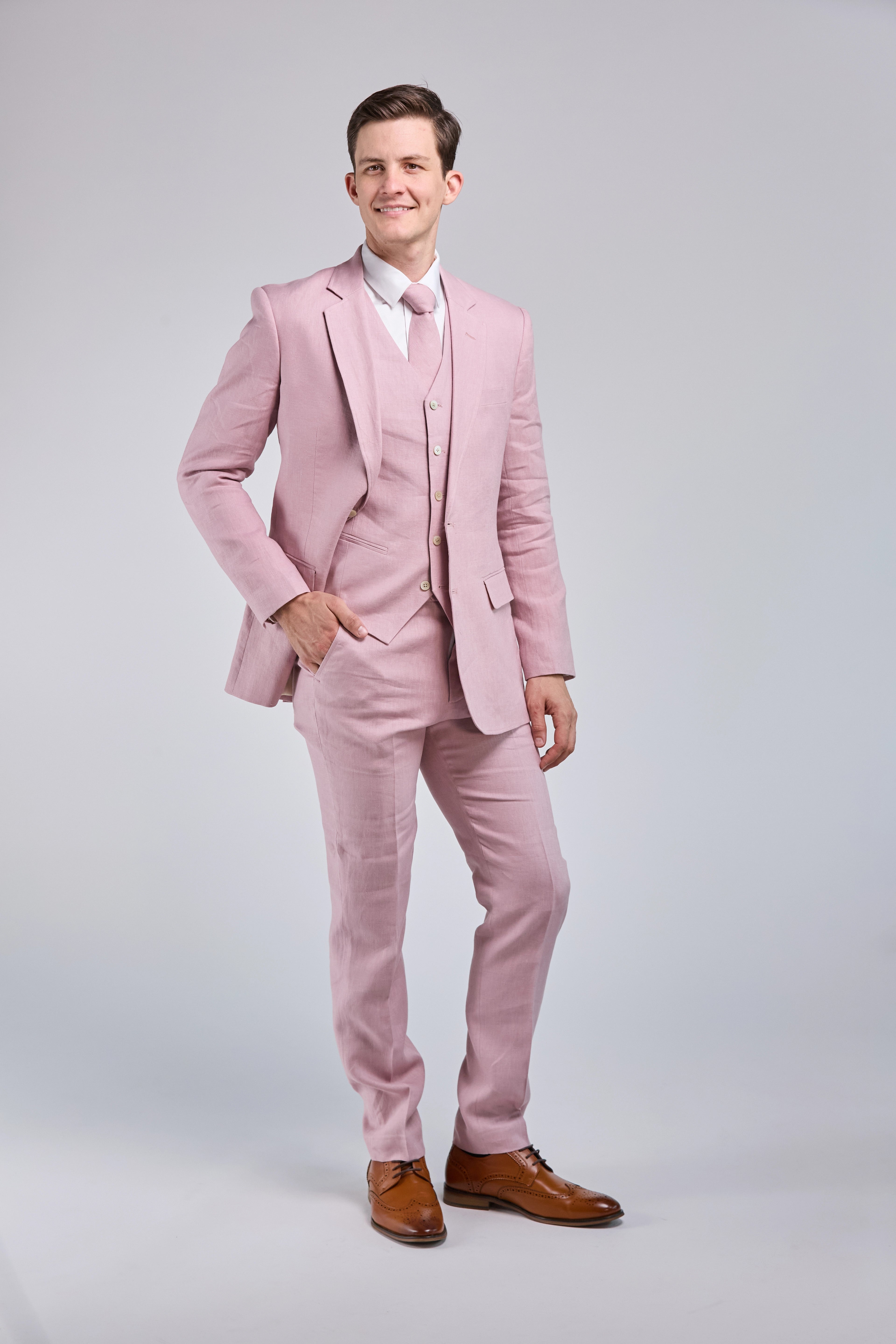 Pink Linen 3 Piece Suit Tweedmaker