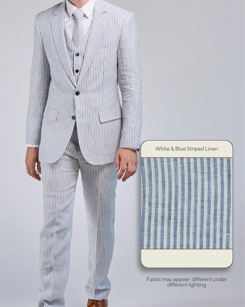 White & Blue Striped Linen - Swatch Sample