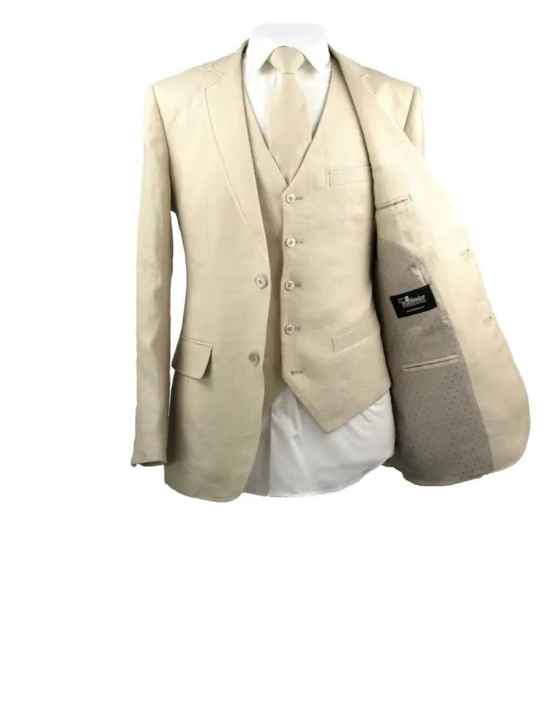 Cream Linen 3 Piece Suit Suits