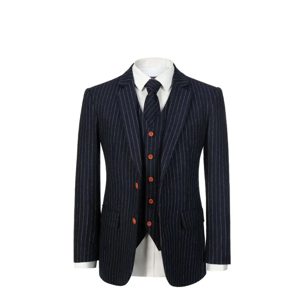 Navy Wool Stripe 3 Piece Suit *NEW* - Tweedmaker