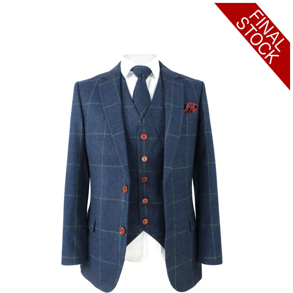 Retro Blue Check Tweed Jacket Only 44R Uk Warehouse Clearance Jackets