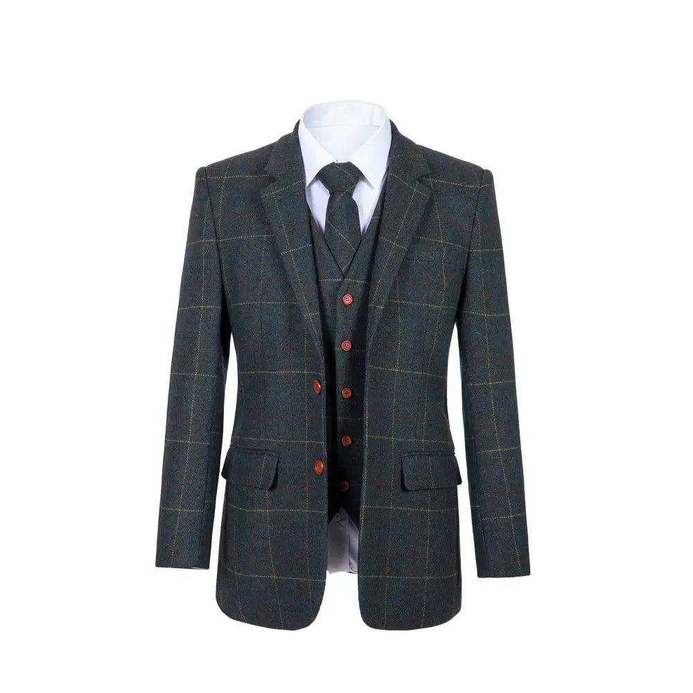 Retro Green Check Tweed 3 Piece Suit Suits