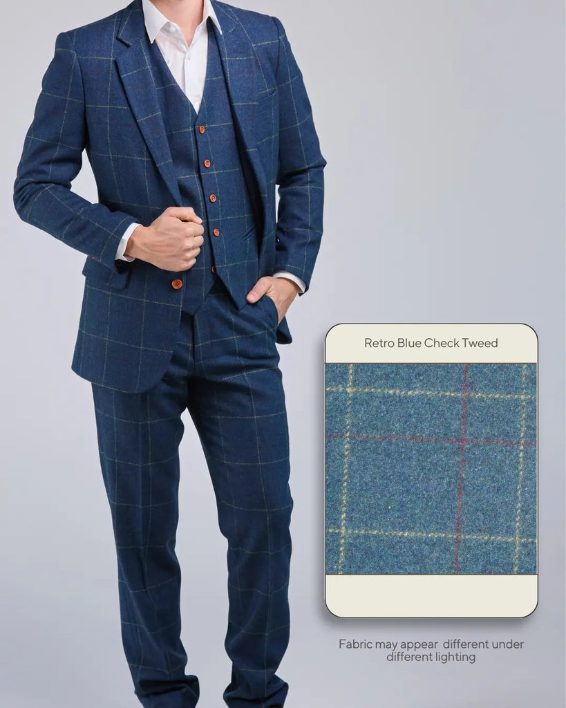 Retro Blue Check Tweed - Swatch Sample