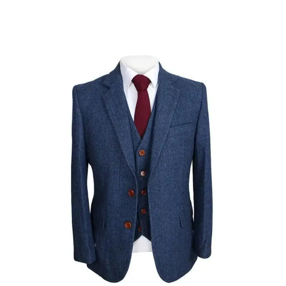 Tweed Jacket/Blazer Blue Herringbone Suits
