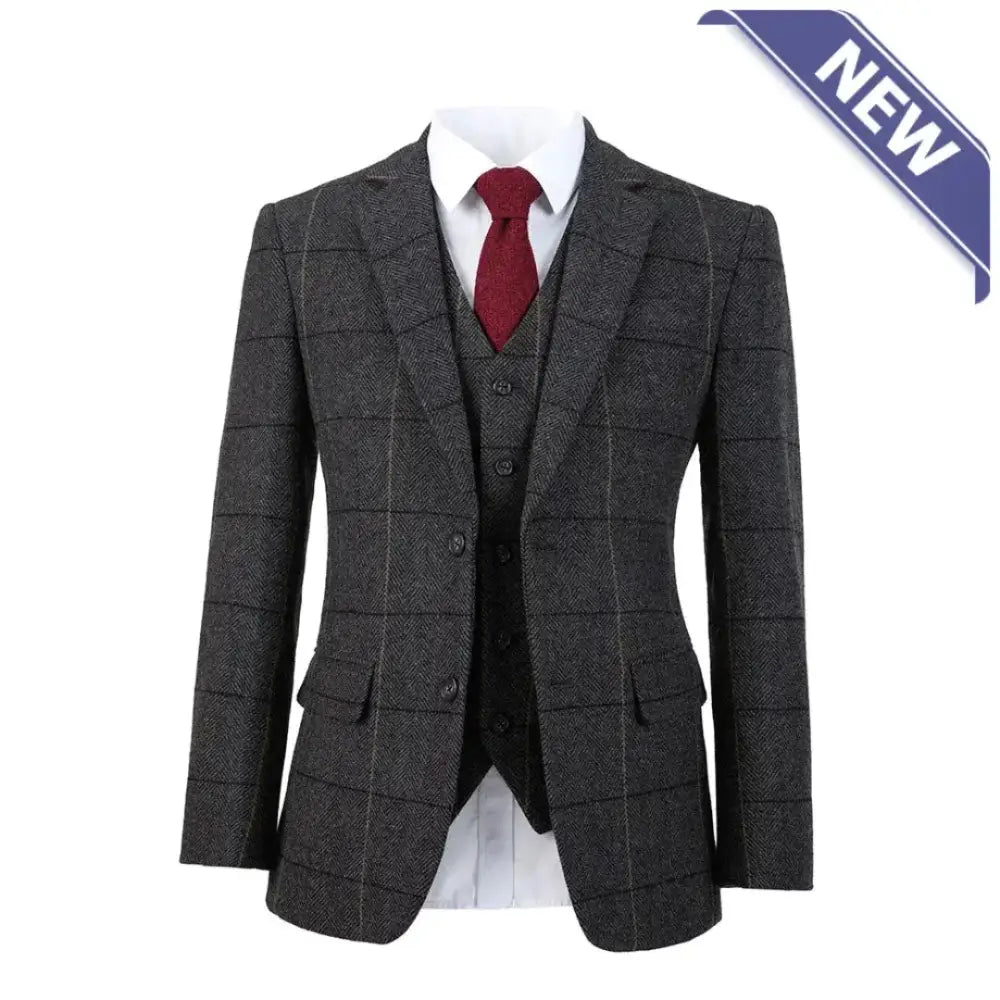Tweed Jacket/Blazer Charcoal Grey Overcheck Suits
