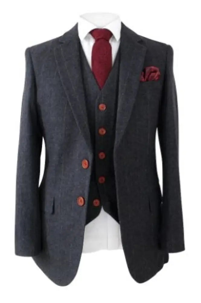 Tweed Jacket/Blazer Dark Grey Herringbone Suits