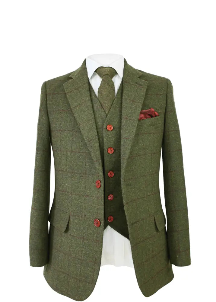 Tweed Jacket/Blazer Olive Green Check Suits
