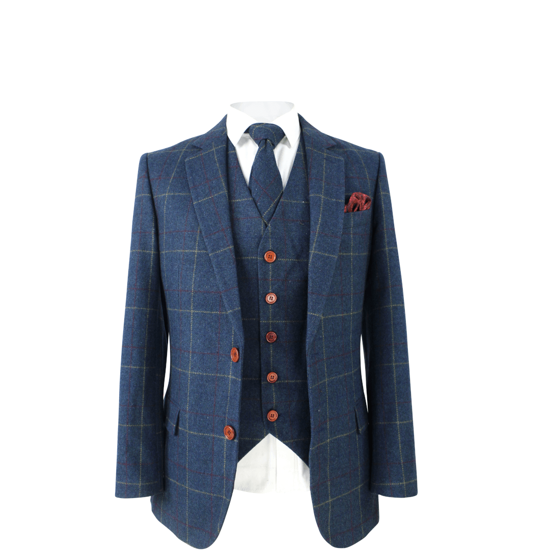 Blue suit 2025 tweed waistcoat