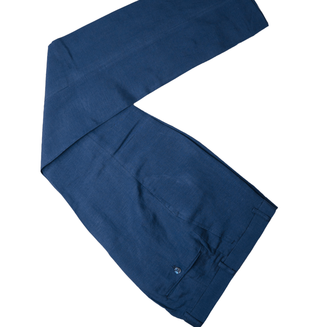 Blue Linen Trousers USA Clearance