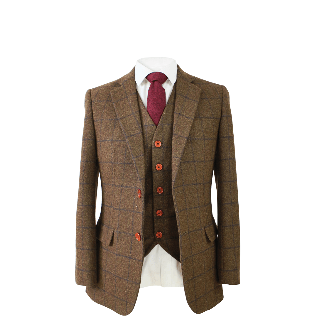 Brown Check Tweed Jacket & Waistcoat EU Clearance
