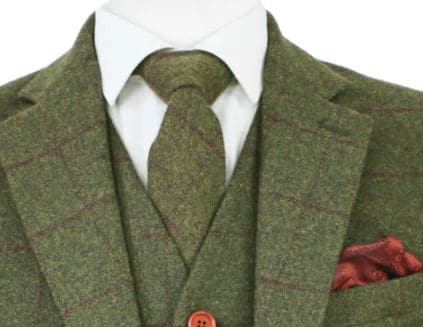Olive Green Check Tweed Tie USA Clearance