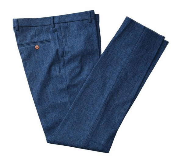 Blue Herringbone Tweed Trousers EU Warehouse