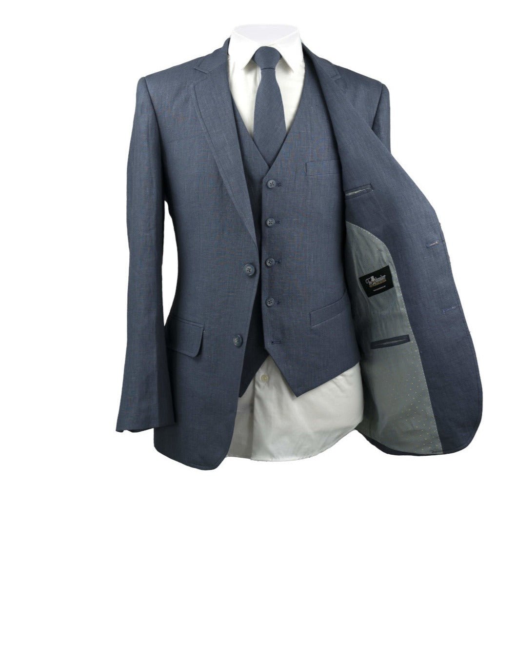 Grey-Blue Linen 3 Piece Suit