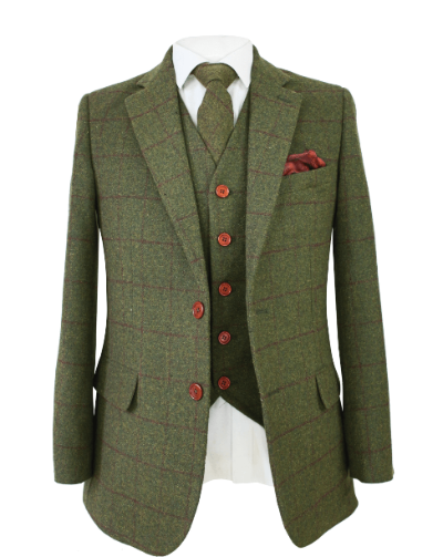 Olive Green Check Tweed Jacket & Waistcoat USA Clearance (Green Waistcoat)