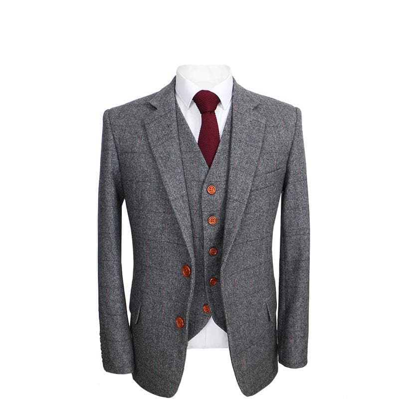 Prince Of Wales Grey Herringbone Tweed Jacket & Waistcoat EU Warehouse