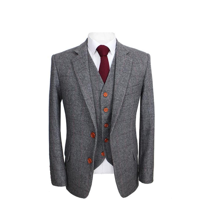 Prince Of Wales Grey Herringbone Tweed Jacket & Waistcoat USA Clearance