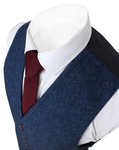 Blue Herringbone Tweed Waistcoat Only EU Clearance