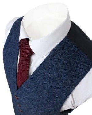 Blue Herringbone Tweed Waistcoat Only USA Clearance