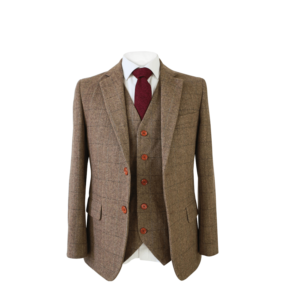 Light Brown Herringbone Tweed Jacket & Waistcoat EU Warehouse