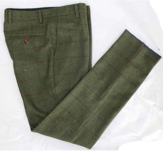 Olive Green Check Tweed Trousers USA Clearance
