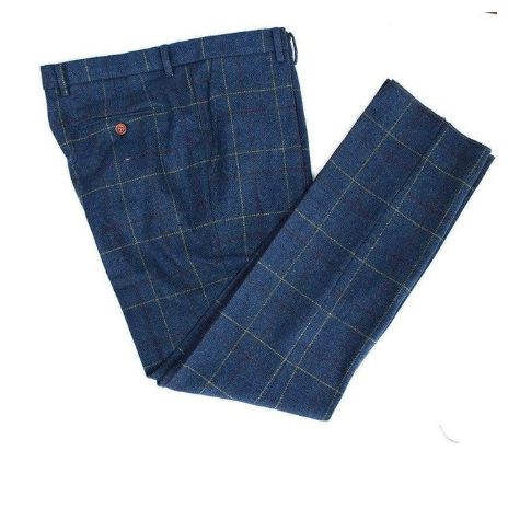 Retro Blue Check Tweed Trousers USA Clearance
